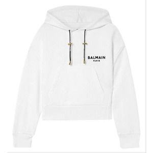 BALMAIN logo flocked hoodie